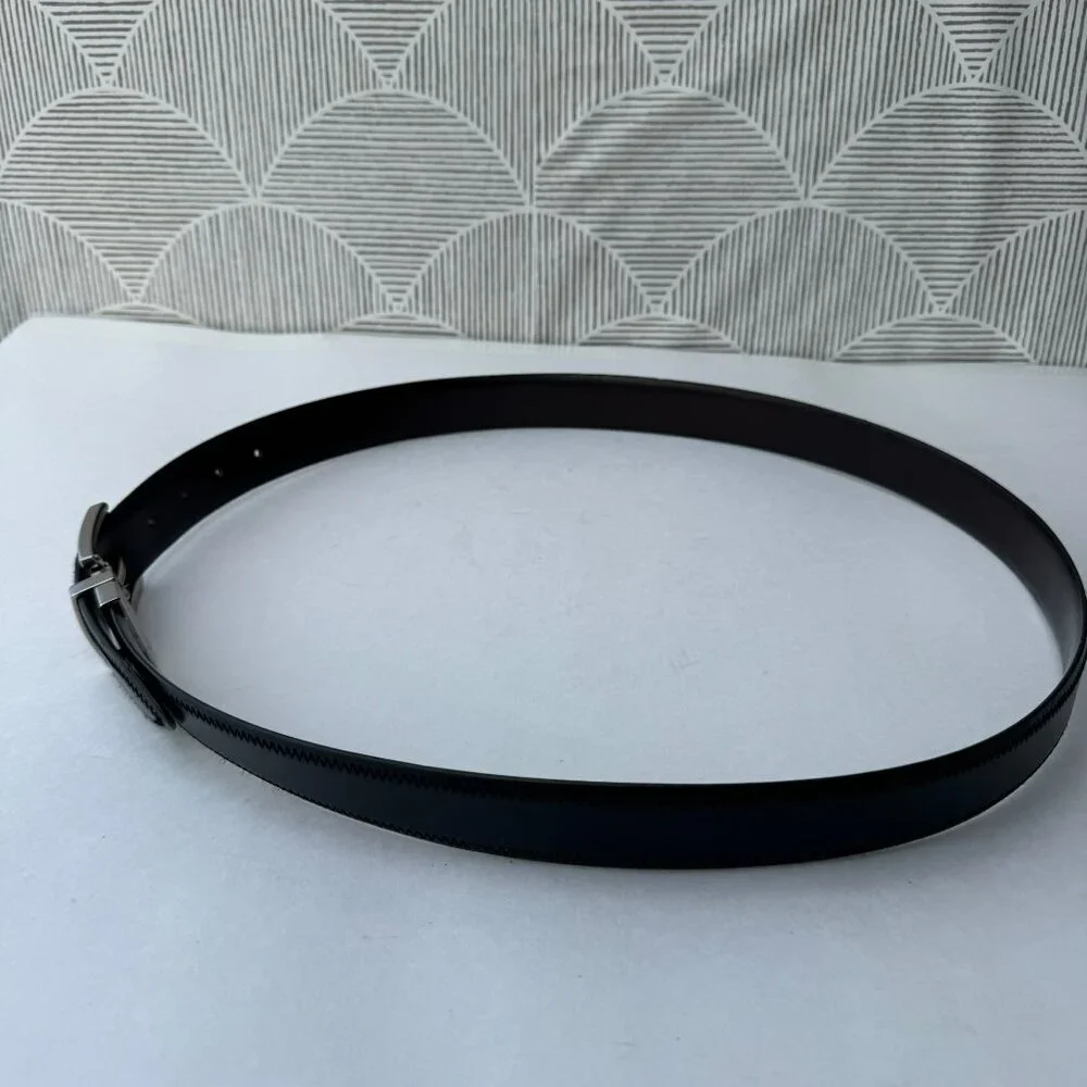 Tommy Hilfiger Black Leather Belt Silver Buckle Men Size‎ 40